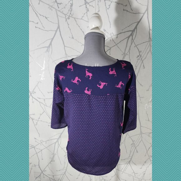 Ella Moss Purple Polkadot Deer Printed Blouse - Picture 3 of 5